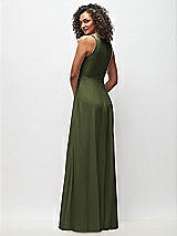 Rear View Thumbnail - Olive Green Deep V-Neck Chiffon Maxi Dress