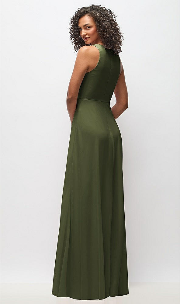 Back View - Olive Green Deep V-Neck Chiffon Maxi Dress