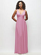 Front View Thumbnail - Powder Pink Deep V-Neck Chiffon Maxi Dress