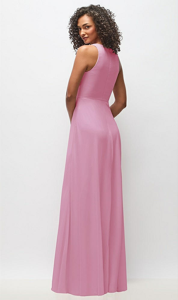 Back View - Powder Pink Deep V-Neck Chiffon Maxi Dress