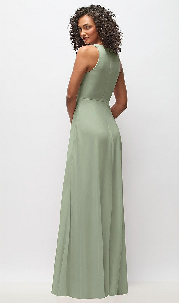 Back View - Sage Deep V-Neck Chiffon Maxi Dress