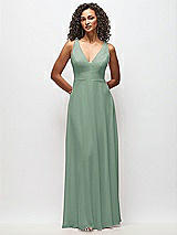 Front View Thumbnail - Seagrass Deep V-Neck Chiffon Maxi Dress
