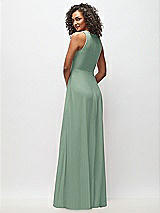 Rear View Thumbnail - Seagrass Deep V-Neck Chiffon Maxi Dress