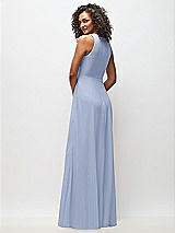 Rear View Thumbnail - Sky Blue Deep V-Neck Chiffon Maxi Dress