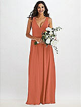 Alt View 2 Thumbnail - Terracotta Copper Deep V-Neck Chiffon Maxi Dress
