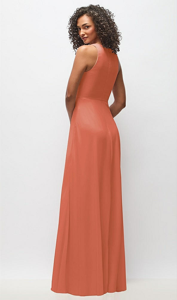 Back View - Terracotta Copper Deep V-Neck Chiffon Maxi Dress