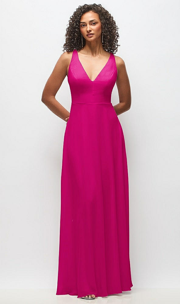 Front View - Think Pink Deep V-Neck Chiffon Maxi Dress