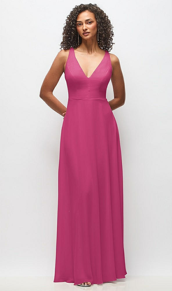 Front View - Tea Rose Deep V-Neck Chiffon Maxi Dress