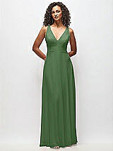 Front View Thumbnail - Vineyard Green Deep V-Neck Chiffon Maxi Dress