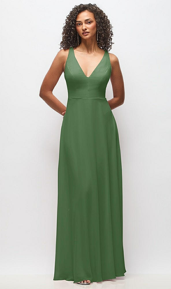 Front View - Vineyard Green Deep V-Neck Chiffon Maxi Dress