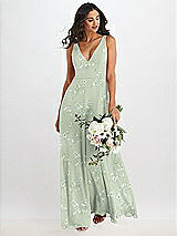 Alt View 1 Thumbnail - Vintage Primrose Sage Deep V-Neck Chiffon Maxi Dress