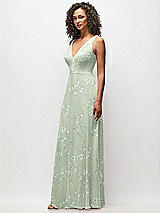 Side View Thumbnail - Vintage Primrose Sage Deep V-Neck Chiffon Maxi Dress