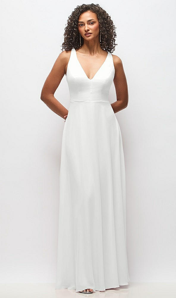 Front View - White Deep V-Neck Chiffon Maxi Dress