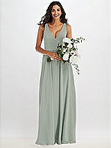 Alt View 2 Thumbnail - Willow Green Deep V-Neck Chiffon Maxi Dress