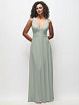 Front View Thumbnail - Willow Green Deep V-Neck Chiffon Maxi Dress
