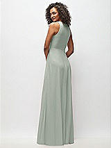 Rear View Thumbnail - Willow Green Deep V-Neck Chiffon Maxi Dress
