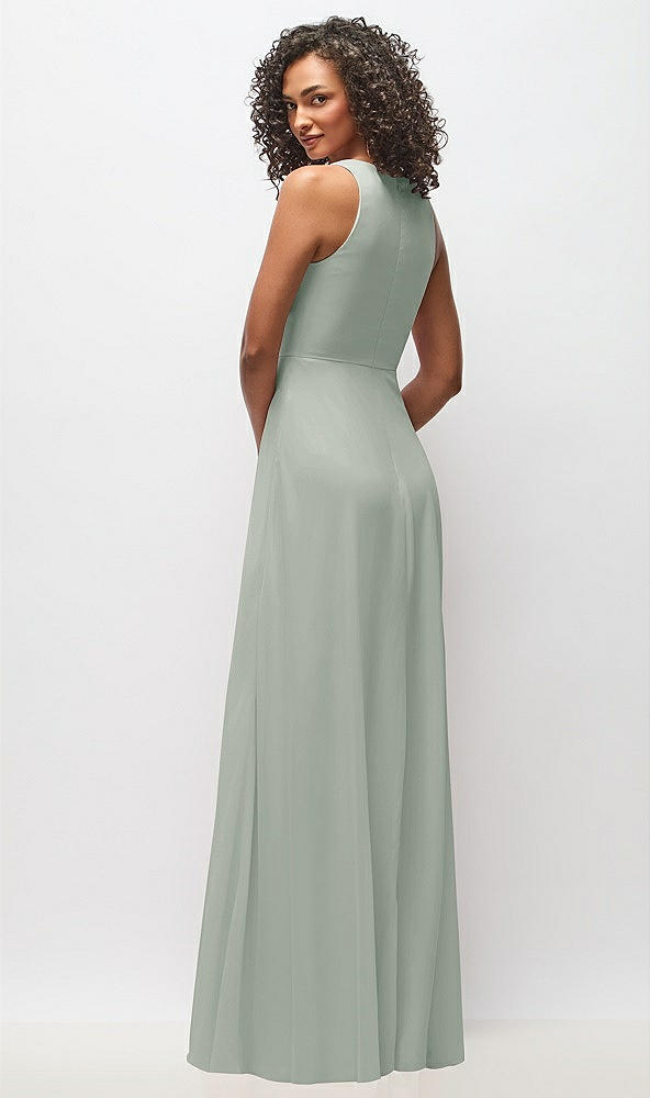 Back View - Willow Green Deep V-Neck Chiffon Maxi Dress