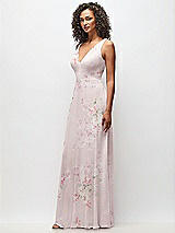 Side View Thumbnail - Watercolor Print Deep V-Neck Chiffon Maxi Dress