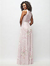 Rear View Thumbnail - Watercolor Print Deep V-Neck Chiffon Maxi Dress