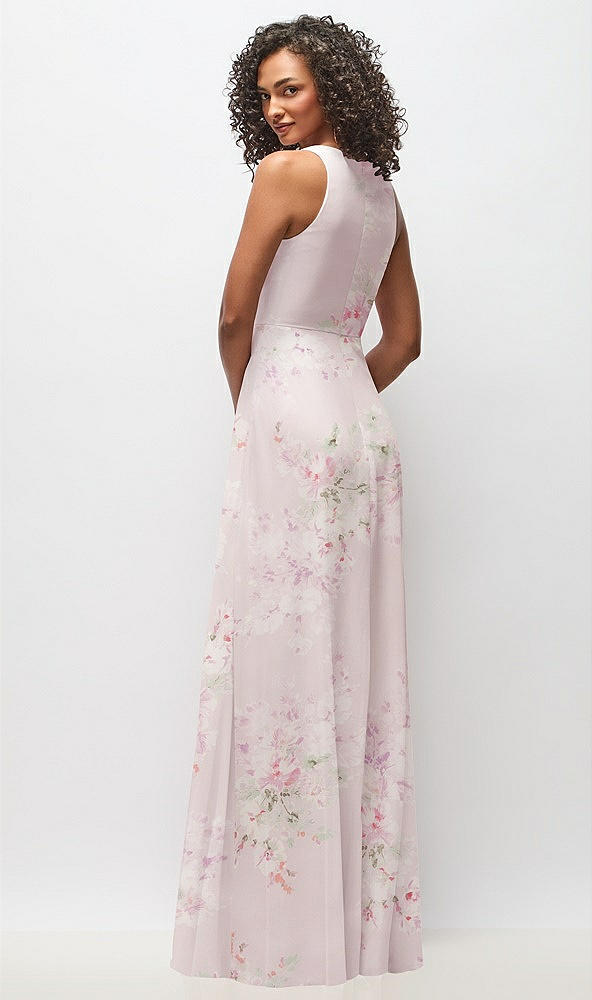 Back View - Watercolor Print Deep V-Neck Chiffon Maxi Dress