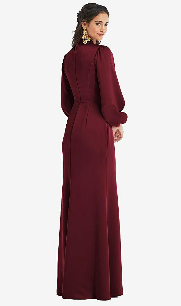 Back View - Cabernet High Collar Puff Sleeve Trumpet Gown - Darby