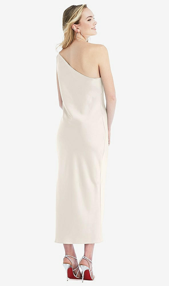 Back View - Ivory One-Shoulder Asymmetrical Midi Slip Dress