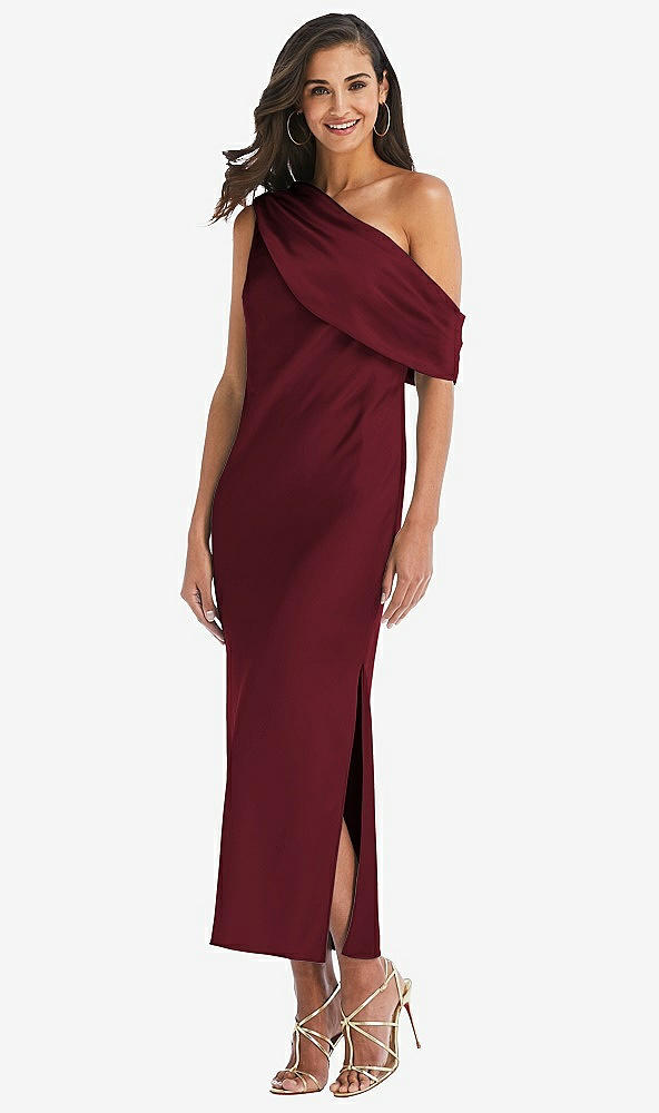 Front View - Cabernet Draped One-Shoulder Convertible Midi Slip Dress
