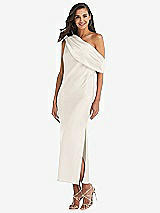 Front View Thumbnail - Ivory Draped One-Shoulder Convertible Midi Slip Dress