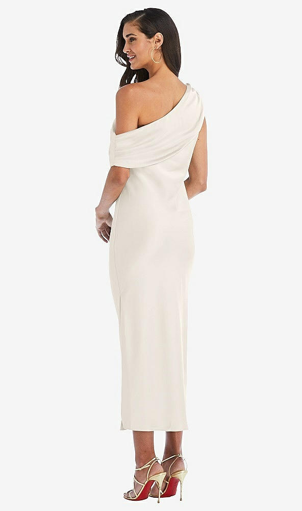 Back View - Ivory Draped One-Shoulder Convertible Midi Slip Dress