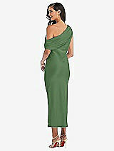 Rear View Thumbnail - Vineyard Green Draped One-Shoulder Convertible Midi Slip Dress