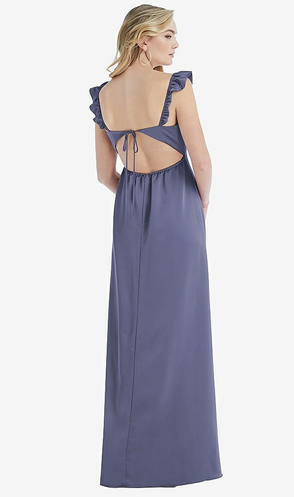 Back View - French Blue Ruffled Sleeve Tie-Back Maxi Dress