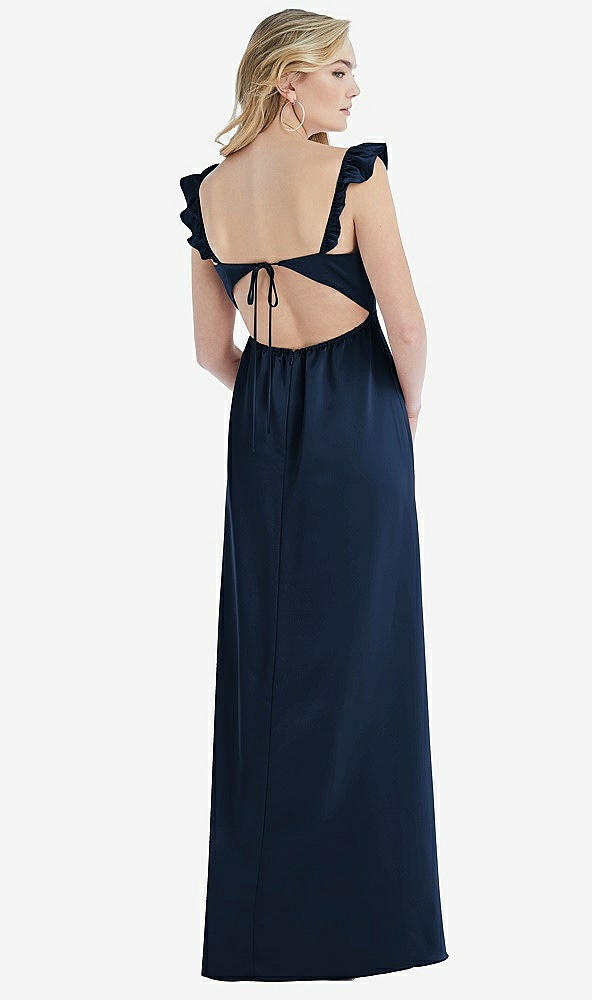Back View - Midnight Navy Ruffled Sleeve Tie-Back Maxi Dress