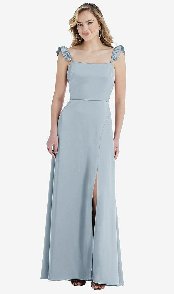 Front View - Mist Ruffled Sleeve Tie-Back Maxi Dress