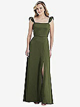 Front View Thumbnail - Olive Green Ruffled Sleeve Tie-Back Maxi Dress