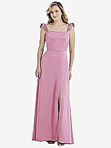 Front View Thumbnail - Powder Pink Ruffled Sleeve Tie-Back Maxi Dress