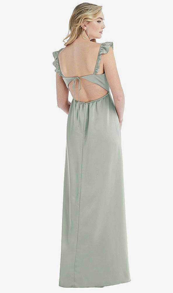 Back View - Willow Green Ruffled Sleeve Tie-Back Maxi Dress