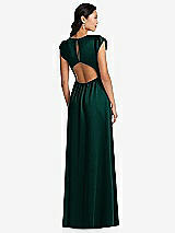 Rear View Thumbnail - Evergreen Shirred Cap Sleeve Maxi Dress with Keyhole Cutout Back