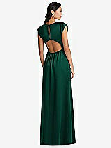 Rear View Thumbnail - Hunter Green Shirred Cap Sleeve Maxi Dress with Keyhole Cutout Back