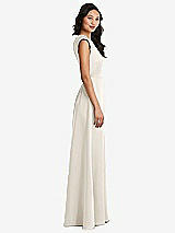 Side View Thumbnail - Ivory Shirred Cap Sleeve Maxi Dress with Keyhole Cutout Back