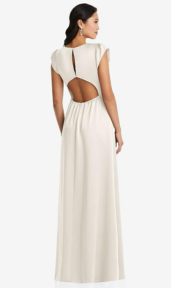 Back View - Ivory Shirred Cap Sleeve Maxi Dress with Keyhole Cutout Back