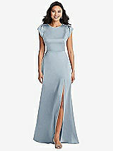 Front View Thumbnail - Mist Shirred Cap Sleeve Maxi Dress with Keyhole Cutout Back