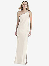 Front View Thumbnail - Ivory One-Shoulder Asymmetrical Maxi Slip Dress