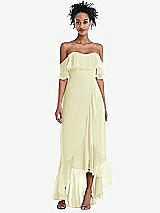 Front View Thumbnail - Butter Yellow Off-the-Shoulder Ruffled High Low Maxi Dress