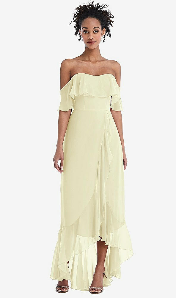Front View - Butter Yellow Off-the-Shoulder Ruffled High Low Maxi Dress
