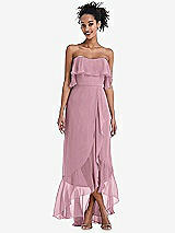 Alt View 1 Thumbnail - Dusty Pink Off-the-Shoulder Ruffled High Low Maxi Dress