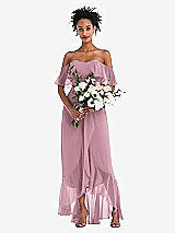 Alt View 2 Thumbnail - Dusty Pink Off-the-Shoulder Ruffled High Low Maxi Dress