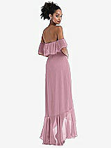 Rear View Thumbnail - Dusty Pink Off-the-Shoulder Ruffled High Low Maxi Dress