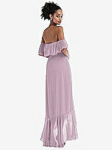 Rear View Thumbnail - Suede Rose Off-the-Shoulder Ruffled High Low Maxi Dress