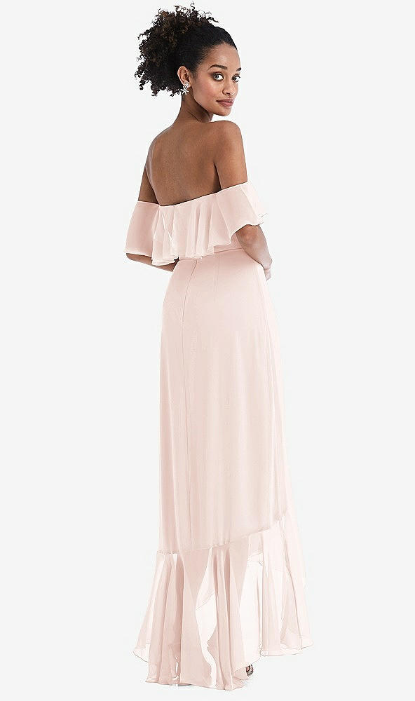 Back View - Blush Off-the-Shoulder Ruffled High Low Maxi Dress