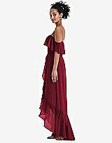 Side View Thumbnail - Burgundy Off-the-Shoulder Ruffled High Low Maxi Dress